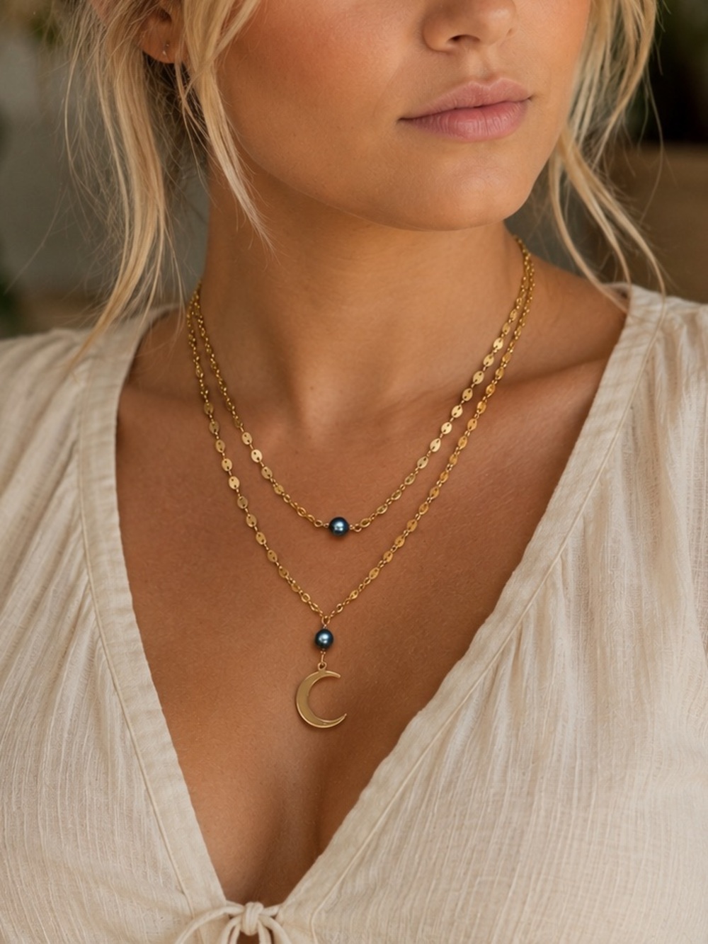Gold Moon Necklace With Real Pearls- handmade gold filled